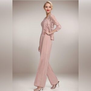 NWT Pink Lace Top Mother of the Bride Pantsuit Jumpsuit - size large